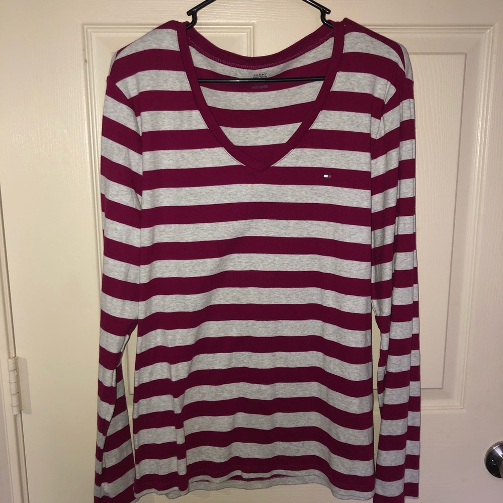 Pink and Gray Stripped V-Neck